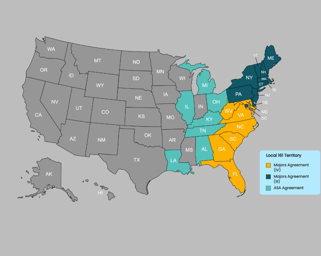 Map of Local 161's jursidiction